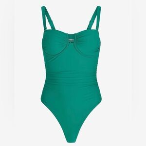 Express Green Ruched Balconette One Piece Swimsuit